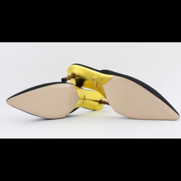 Gucci NIB Black Fabric Unia Crystal Logo Vamp Bamboo Heel Mules Shoes Sz 39 US 9 - Picture 6 of 7